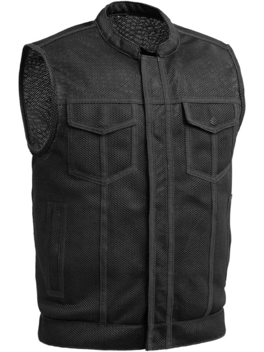 First Mfg Co - Sharp Shooter - Men's Motorcycle Leather Vest, Banded Collar